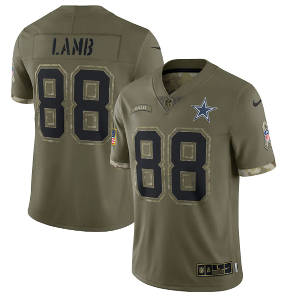 Men's Dallas Cowboys #88 CeeDee Lamb 2022 Olive Salute To Service Limited Stitched Jersey